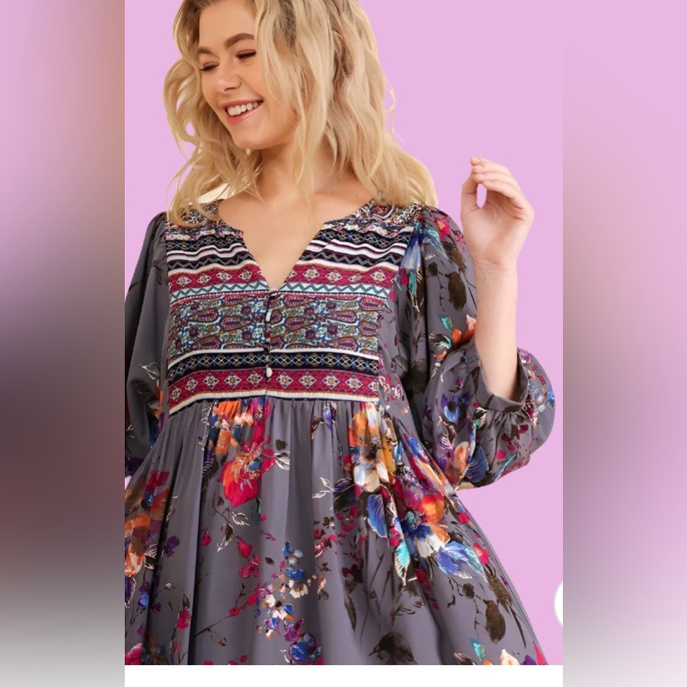 Umgee Multicolor Geometric Pattern mini dress siz… - image 3